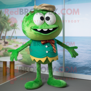 Green Crab Cakes mascot costume character dressed with a Shorts and Ties