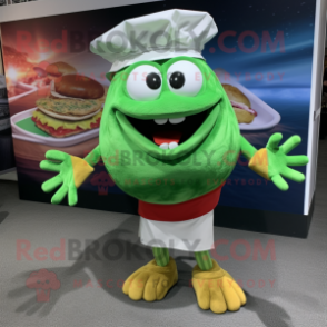 Green Crab Cakes mascot costume character dressed with a Shorts and Ties
