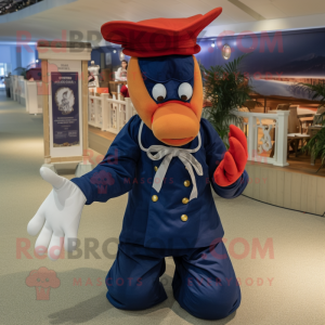 Navy Lobster Bisque mascot costume character dressed with a Chinos and Hairpins