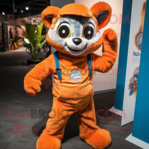 Orange Lemur mascot costume character dressed with a Dungarees and Bracelets