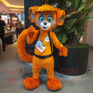 Orange Lemur mascot costume character dressed with a Dungarees and Bracelets