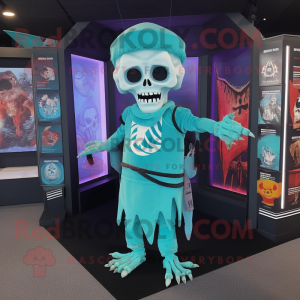 Cyan Graveyard mascot costume character dressed with a V-Neck Tee and Headbands