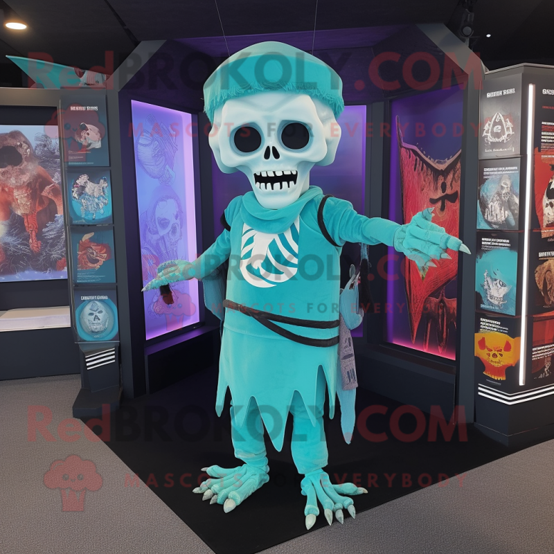 Cyan Graveyard mascot costume character dressed with a V-Neck Tee and Headbands