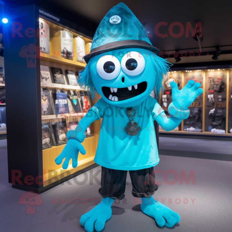 Cyan Graveyard mascot costume character dressed with a V-Neck Tee and Headbands