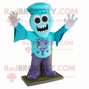 Cyan Graveyard mascot costume character dressed with a V-Neck Tee and Headbands