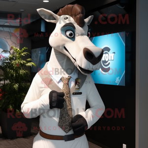 White Okapi mascot costume character dressed with a Suit Jacket and Ties