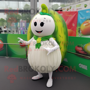 White Melon mascot costume character dressed with a Pencil Skirt and Bracelets