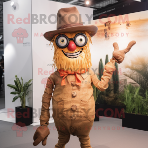 Rust Scarecrow mascot costume character dressed with a Chinos and Eyeglasses