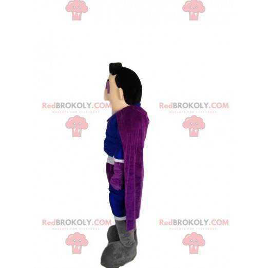 Superheld mascotte in blauw en paars. Superheld kostuum -