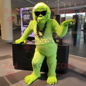 Lime Green Gorilla mascot costume character dressed with a Mini Skirt and Sunglasses