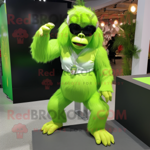 Lime Green Gorilla mascot costume character dressed with a Mini Skirt and Sunglasses
