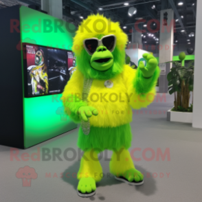 Lime Green Gorilla mascot costume character dressed with a Mini Skirt and Sunglasses