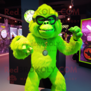 Lime Green Gorilla mascot costume character dressed with a Mini Skirt and Sunglasses