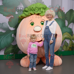Peach Cabbage mascot costume character dressed with a Mom Jeans and Hair clips