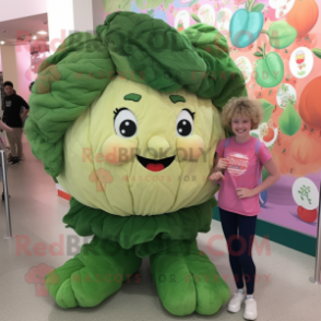 Peach Cabbage mascot costume character dressed with a Mom Jeans and Hair clips