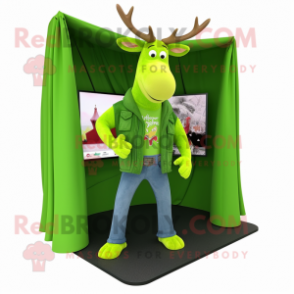 Lime Green Elk mascot costume character dressed with a Flare Jeans and Shawls