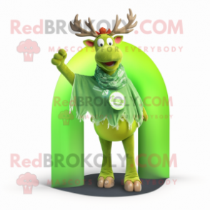Lime Green Elk mascot costume character dressed with a Flare Jeans and Shawls