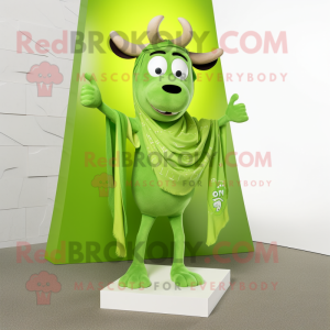 Lime Green Elk mascot costume character dressed with a Flare Jeans and Shawls