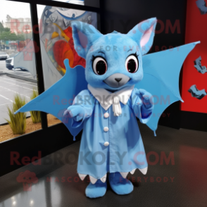 Sky Blue Bat mascot costume character dressed with a Raincoat and Bow ties