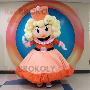 Peach Queen mascot costume character dressed with a Circle Skirt and Scarf clips