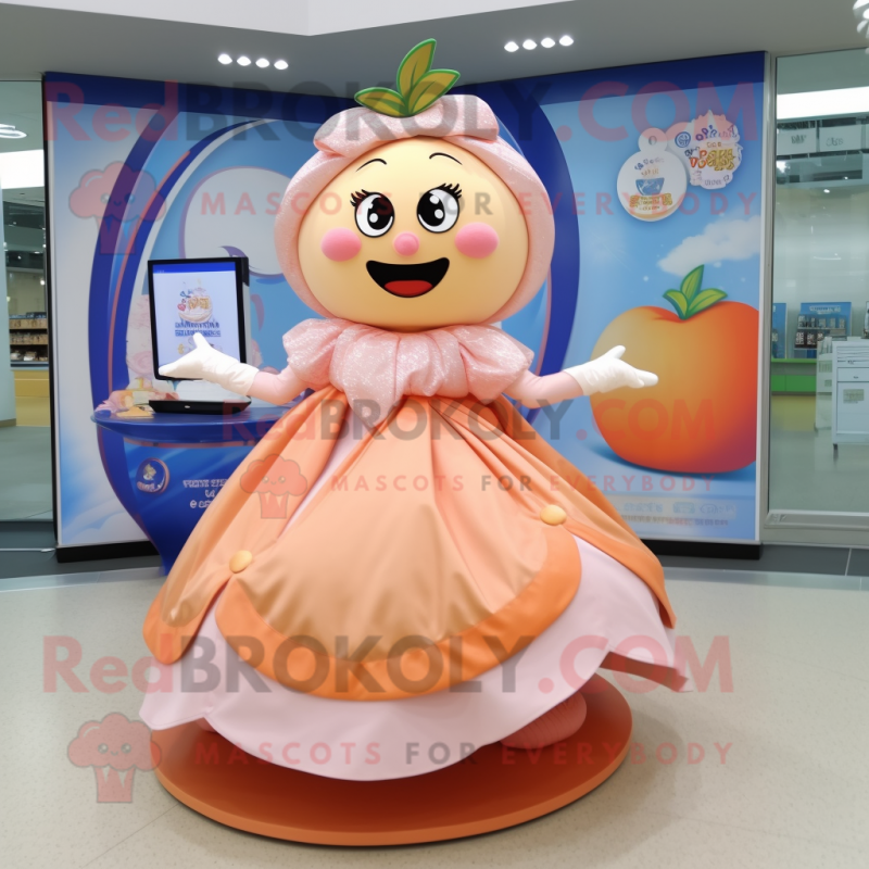 Peach Queen mascot costume character dressed with a Circle Skirt and Scarf clips