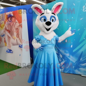 Sky Blue Gazelle mascot costume character dressed with a Midi Dress and Hair clips
