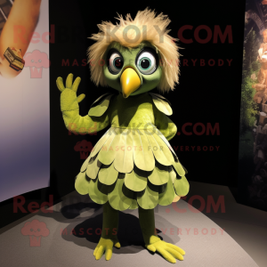 Olive Harpy mascot costume character dressed with a Mini Skirt and Cummerbunds