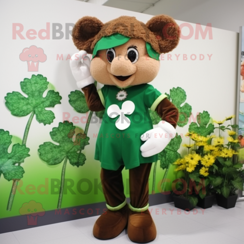 Brown Bunch Of Shamrocks mascot costume character dressed with a Polo Tee and Shoe clips