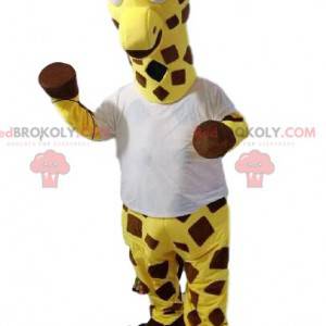 Giraffenmaskottchen mit einem weißen T-Shirt. Giraffenkostüm -