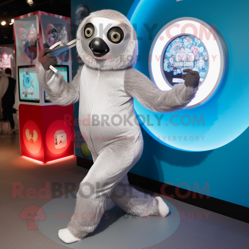 Silver Sloth mascot costume character dressed with a Leggings and Brooches Silver Sloth mascot costume character dressed with a Leggings and Brooches