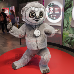 Silver Sloth mascot costume character dressed with a Leggings and Brooches