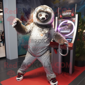Silver Sloth mascot costume character dressed with a Leggings and Brooches
