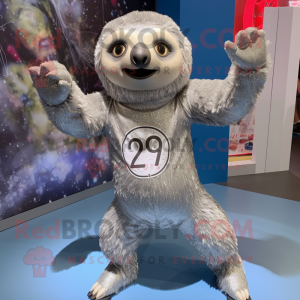 Silver Sloth mascot costume character dressed with a Leggings and Brooches