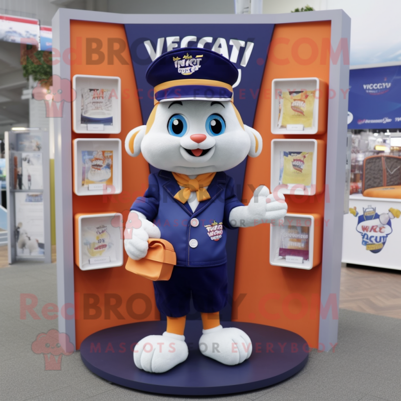 Navy Apricot mascot costume character dressed with a V-Neck Tee and Wallets