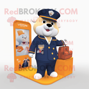 Navy Apricot mascot costume character dressed with a V-Neck Tee and Wallets