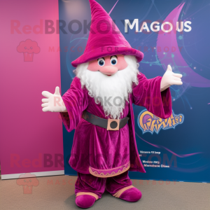 Magenta Wizard mascot costume character dressed with a Corduroy Pants and Coin purses