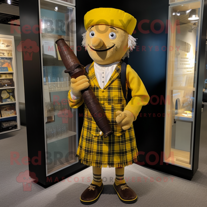 Yellow Bagpipe mascot costume character dressed with a Button-Up Shirt and Caps Yellow Bagpipe mascot costume character dressed with a Button-Up Shirt and Caps