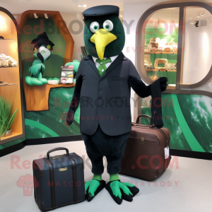 Forest Green Crow mascot costume character dressed with a Suit and Handbags