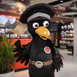 Black Turkey mascot costume character dressed with a Polo Tee and Hat pins