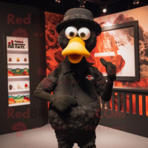 Black Turkey mascot costume character dressed with a Polo Tee and Hat pins