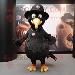 Black Turkey mascot costume character dressed with a Polo Tee and Hat pins