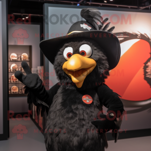 Black Turkey mascot costume character dressed with a Polo Tee and Hat pins