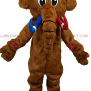 Mascot brown mammoth with its red and blue tusks. -