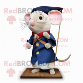 Navy Dormouse mascot costume character dressed with a T-Shirt and Shawl pins