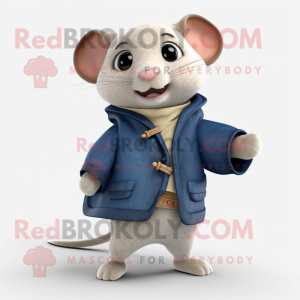 Navy Dormouse mascot costume character dressed with a T-Shirt and Shawl pins