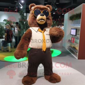 Brown Spectacled Bear mascot costume character dressed with a Trousers and Earrings