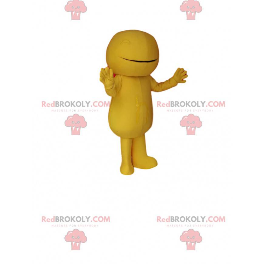 Mascota de muñeco de nieve amarillo. Disfraz de muñeco de nieve
