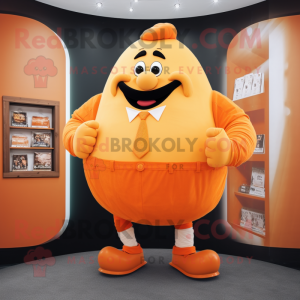 Orange Strongman mascot costume character dressed with a Trousers and Pocket squares