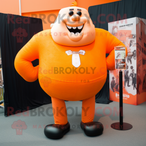 Orange Strongman mascot costume character dressed with a Trousers and Pocket squares