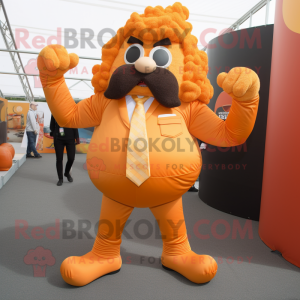 Orange Strongman mascot costume character dressed with a Trousers and Pocket squares